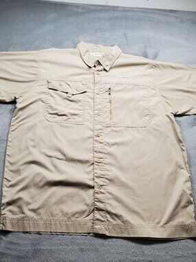 Rustic Ridge Button Up Short Sleeve Vented Outdoorsman Shirt Tan Men Sz 2XL